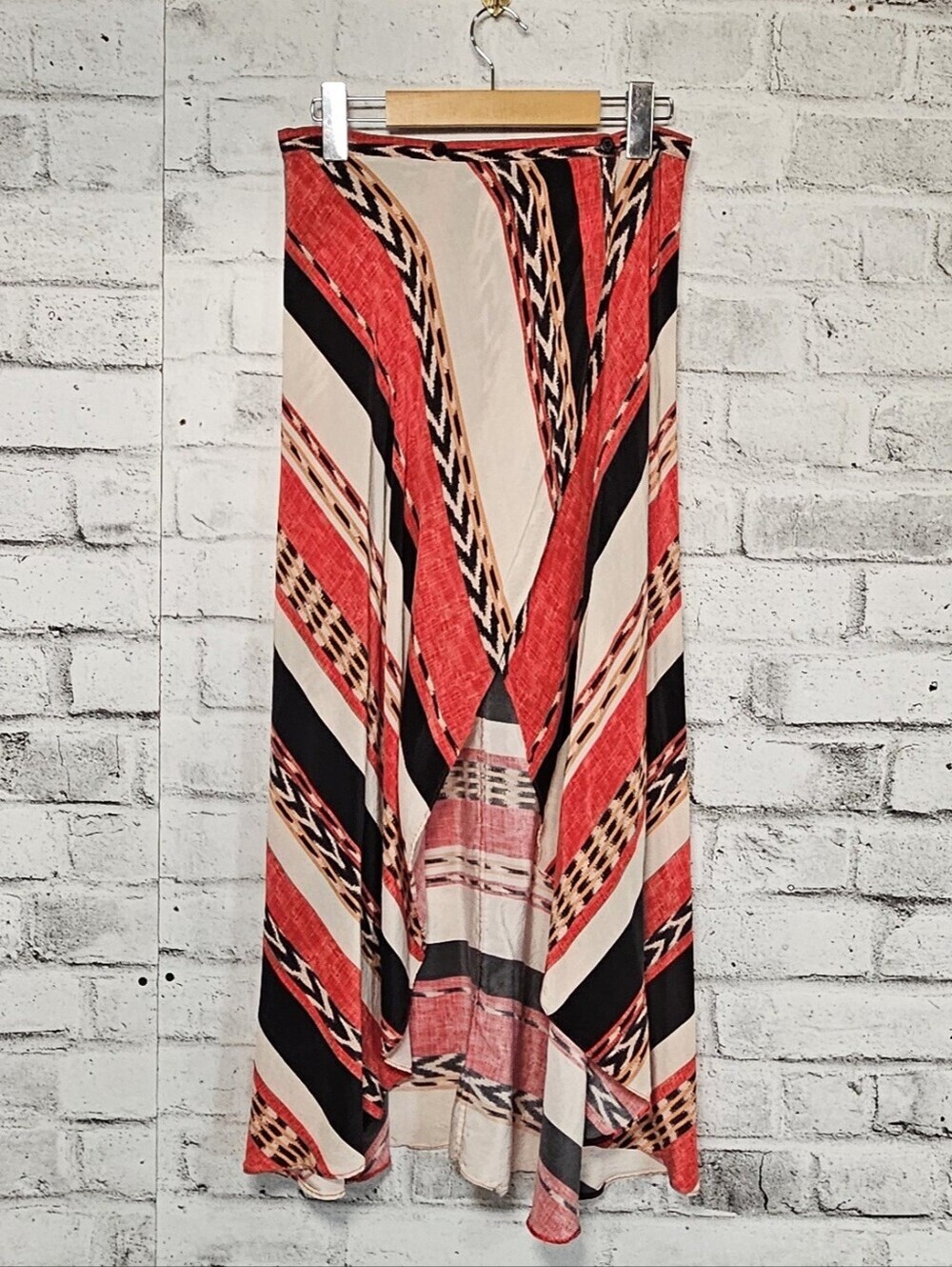 Paula Hermanny 100% Silk Abstract Print Handkerchief Hem Midi Skirt